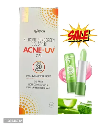 acne uv Silicon uv Gel SPF 30 Sunscreen Gel - 60g + aloevera soothing colour changing lip balm