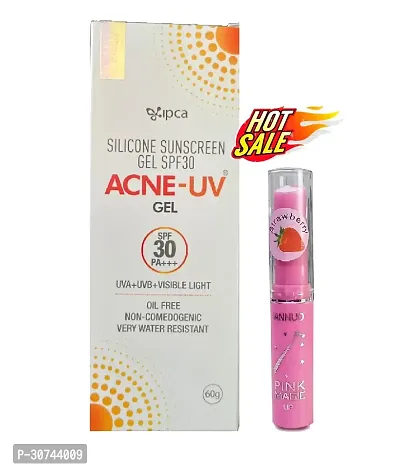 #get acne uv  silicon spf 30 sunscreen uv face gel 60g + magic pink lip balm-thumb0