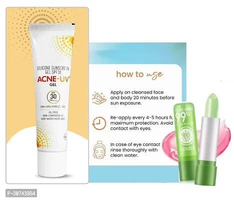 #new Acne silicon uv sunscreen spf 30++++ 60g + aloevera soothing lip balm