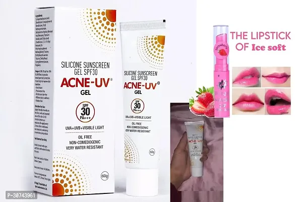 Acne-UV Sunscreen gel with Broad Spectrum UVA/UVB  | Oil Free  Water Resistant | Gel SPF 30 60 g With Pink magic lipbalm-thumb0