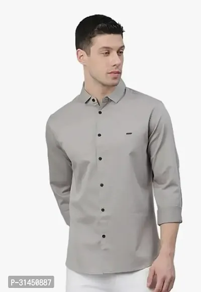 Reliable Grey Cotton Blend Solid Long Sleeves Casual Shirt For Men-thumb0