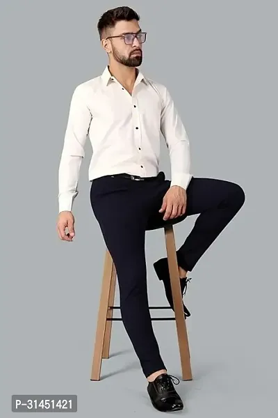 Reliable White Cotton Blend Solid Long Sleeves Casual Shirt For Men-thumb0