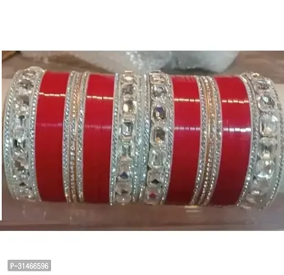 Elegant Red Glass American Diamond Bangles/ Bracelets For Women Pack of 34-thumb0