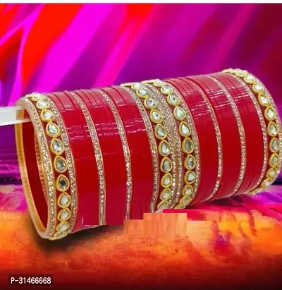 Elegant Red Glass American Diamond Bangles/ Bracelets For Women Pack of 40-thumb0