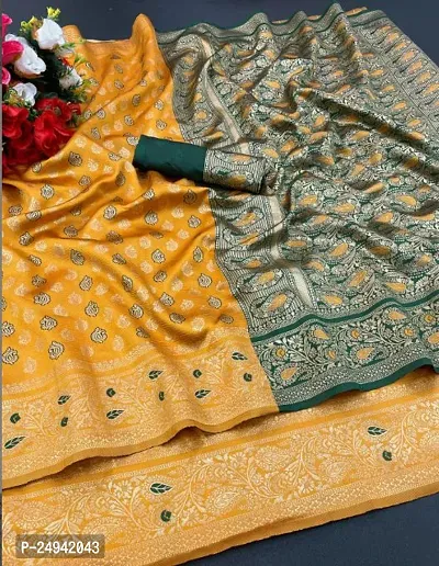 Stylish Banarasi Silk Yellow Printed Saree with Blouse Piece