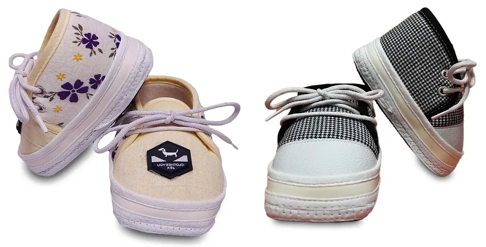 Tavish Baby Boy's and Girl's Canvas Shoes with Thick Dotted Sole (3-12 Months) - Pair of 2