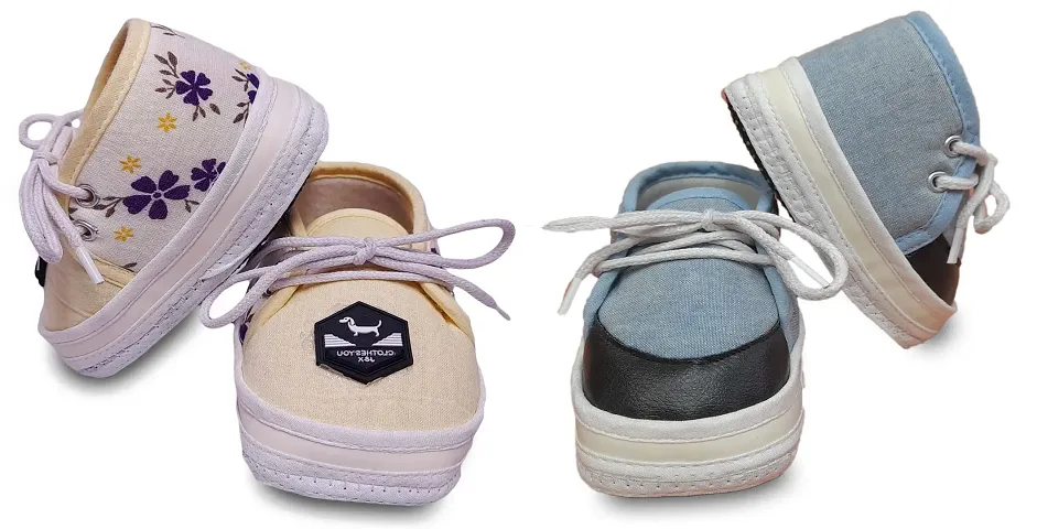 Tavish Baby Boy's and Girl's Canvas Shoes with Thick Dotted Sole (3-12 Months) - Pair of 2