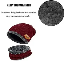 Airproof Mens Woolen Knitted Cap with Neck Muffler/Neckwarmer (Free Size) Maroon-thumb3
