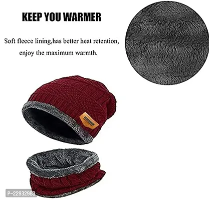 Airproof Mens Woolen Knitted Cap with Neck Muffler/Neckwarmer (Free Size) Maroon-thumb4
