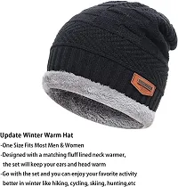 Airproof Mens Woolen Knitted Cap with Neck Muffler/Neckwarmer (Free Size) Black-thumb3