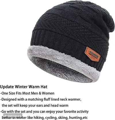Airproof Mens Woolen Knitted Cap with Neck Muffler/Neckwarmer (Free Size) Black-thumb4