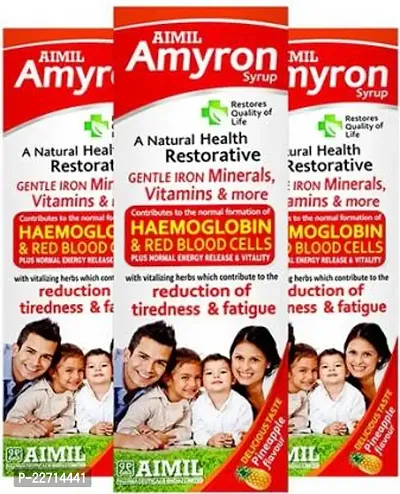 AIMIL Amyron Multivitamins Syrup for Men  Women with 34 Ingredients | Reduce Tiredness  Fatigue | Improves Haemoglobin Level (Pack of 3) total 600mL