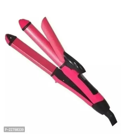 Ceramic Plate Set Of Hair Straightener Plus Curler (Pink)