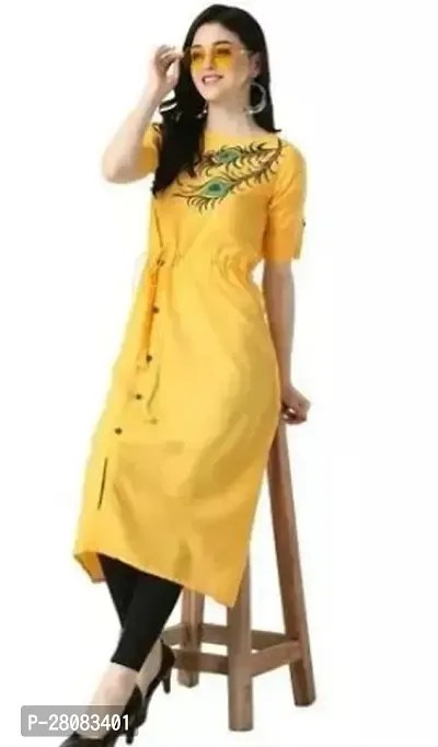 Stylish Yellow Cotton Embroidered Kurta For Women-thumb0