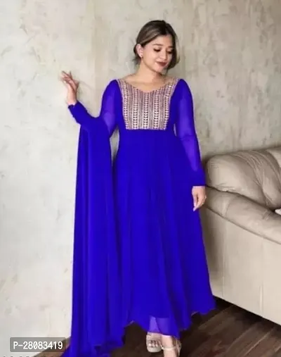 Stylish Blue Georgette Embellished Kurta With Dupatta For Women-thumb0