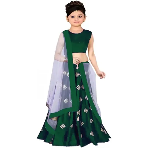 Banglory Satin Simple Butti Work Kids Girls Wedding Wear Semi Stitched Lehenga Choli_(It's 8-13 Years Girls)_Free Size.