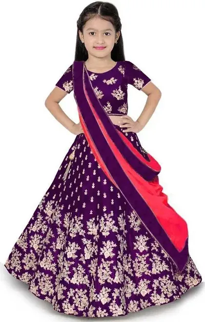 Femisha Creation Girls Pure Silk Semi-stitched Lehenga Choli