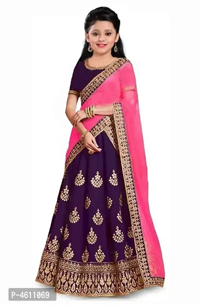 Harshiv Creation Purple Taffeta Satin Embroidered Girls Wedding Wear Lehenga Choli.