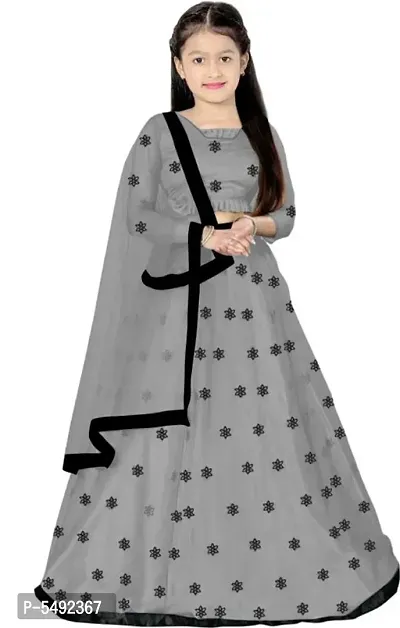 Harshiv Creation Grey Net Latest Designer Girls Traditional Lehenga Choli_(Suitable To 3-15 Years Girls)Free Size
