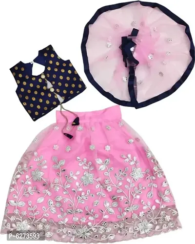 Girls Baby Pink Net Designer Wedding Wear Full Stitched Lehenga Choli_(Suitable To 3-7 Years Girls)