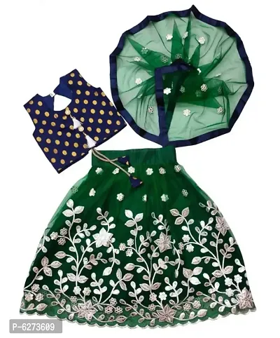 Girls Green Net Latest Designer Party Wear Full Stitched Lehenga Choli_(Its Comfortable To 3-7 Years Girls)