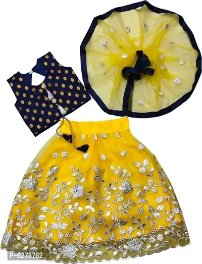 Girls Yellow Net Latest Flower Designer Wedding Wear Full Stitched Lehenga Choli_(Its Comfortable To 3-7 Years Girls)