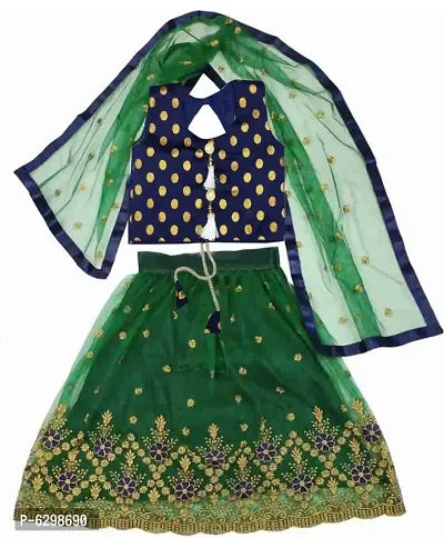 Green Net Latest Designer Girls Wedding Wear Full Stitched Lehenga Choli_(Its Comfortable To 3-8 Years Girls)