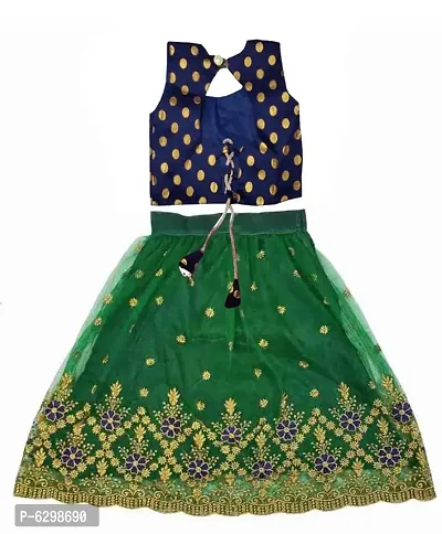 Green Net Latest Designer Girls Wedding Wear Full Stitched Lehenga Choli_(Its Comfortable To 3-8 Years Girls)-thumb2