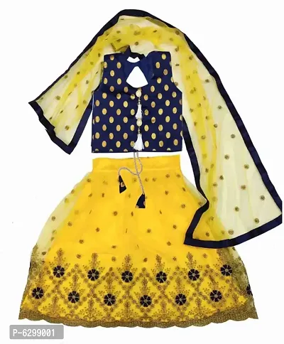 Yellow Net Embroidered Latest Designer Girls Wedding Wear Full Stitched Lehenga Choli_(Suitable To 3-8 Years Girls)