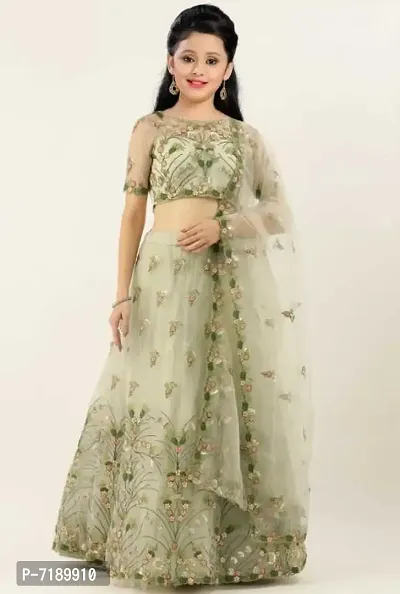 Green Net Latest Designer Embroidered Wedding Wear Semi Stitched Lehenga Choli_(Comfortable To 3-15 Years Girls)Free Size-thumb0
