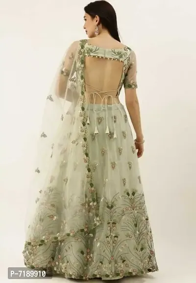 Green Net Latest Designer Embroidered Wedding Wear Semi Stitched Lehenga Choli_(Comfortable To 3-15 Years Girls)Free Size-thumb2