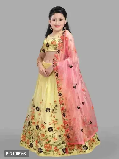 Yellow Latest Designer Gorgeous Girls Wedding Wear Semi Stitched Lehenga Choli_(Comfortable To 3-15 Years Girls)Free Size