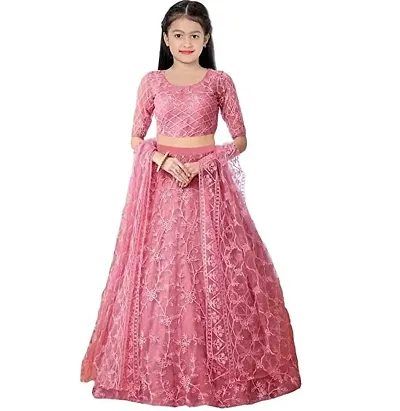 Stylish Net Embellished Lehenga, Choli And Dupatta Set For Girls