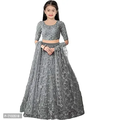 Grey Latest Designer Girls Semi Stitched Wedding Wear Lehenga Choli_(Comfortable To 3-15 Years Girls)Free Size
