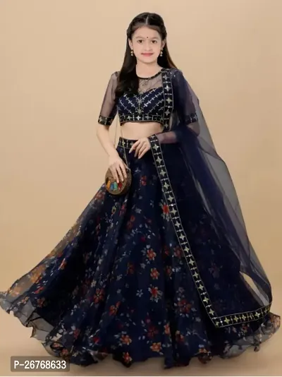 Girls Flower Print With Embroidered wedding Wear Lehenga Choli-thumb0