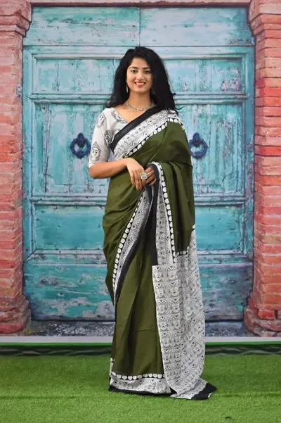 New Trendy Cotton Printed Mulmul Sarees with Blouse Piece