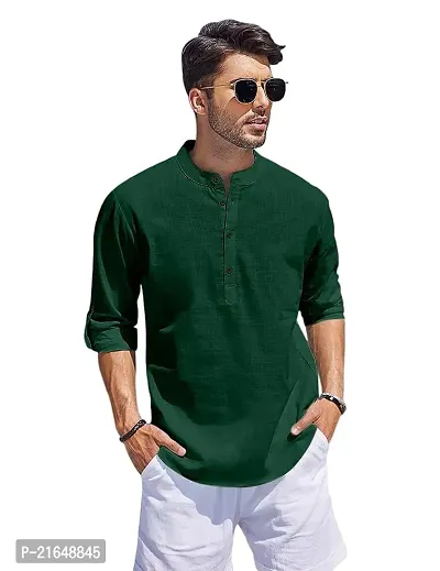 Classic Cotton Solid Short Kurta for Men-thumb3