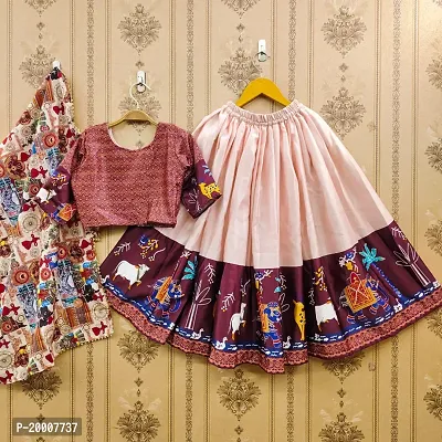 Classic Satin Printed Lehenga Cholis for Kids Girls