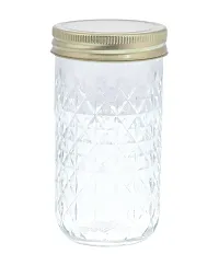 MACHAK Rhombus Cut Round Glass Jars For Kitchen With Wide Mouth Metal Lid, 350 ml (Set of 4)-thumb3