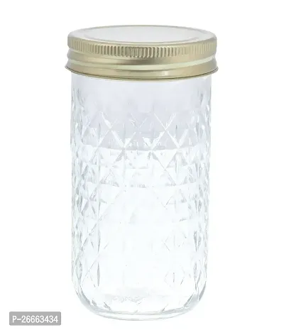 MACHAK Rhombus Cut Round Glass Jars For Kitchen With Wide Mouth Metal Lid, 350 ml (Set of 4)-thumb4