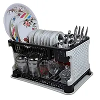 MACHAK Plastic Water Storing Tray, Plate  Dish Rack, Dish Stand, Utensil Basket (Black)-thumb2