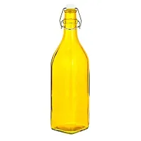 Machak Square Glass Bottles With Cork 1litre, Kitchen Decoration (Set of 1, Yellow)-thumb3