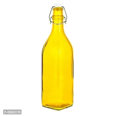 Machak Square Glass Bottles With Cork 1litre, Kitchen Decoration (Set of 1, Yellow)-thumb4