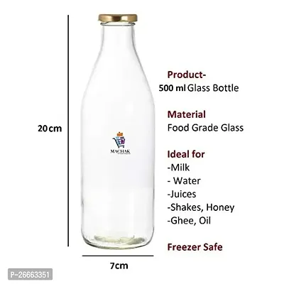 Machak Milk, Water Bottle Glass Bottle with Air Tight Cap, 500 ml, Clear (4)-thumb5