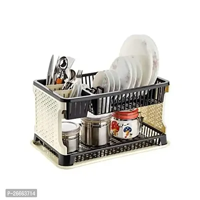 MACHAK Plastic Water Storing Tray, Plate  Dish Rack, Dish Stand, Utensil Basket (Black)