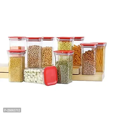 Machak Air Tight Kitchen Storage Container Set | BPA-Free | Cereals | Snacks | Stackable | Modular, 1100 Ml, 10 Pieces (Red)