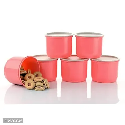 Machak Round Plastic Containers Set for Kitchen with Lid Airtight, Set of 6 (1250ml) (Pink)