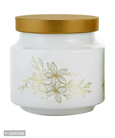 MACHAK Rejoice Printed Round Glass Jar Set For Kitchen Storage With Golden Lid 600 ml,White-thumb0