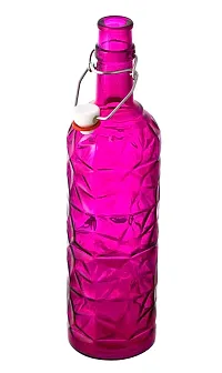 MACHAK Flower Crysta Glass Water Bottle For Kitchen, Home Decoration, 1 ltr (Pack of 1, Violet)-thumb3