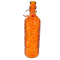 Machak Flower Crysta Glass Water Bottle For Kitchen, Home Decoration, 1 ltr (Pack of 2, Orange)-thumb2